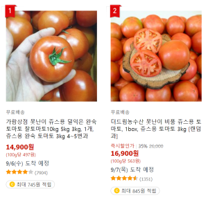 쿠팡에서 ‘못난이 토마토’를 검색한 결과. (쿠팡 화면 캡처)